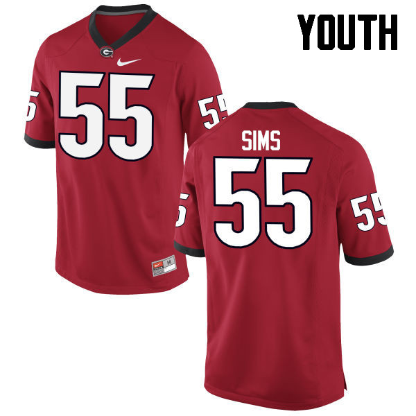 Youth Georgia Bulldogs #55 Dyshon Sims College Football Jerseys-Red - Click Image to Close